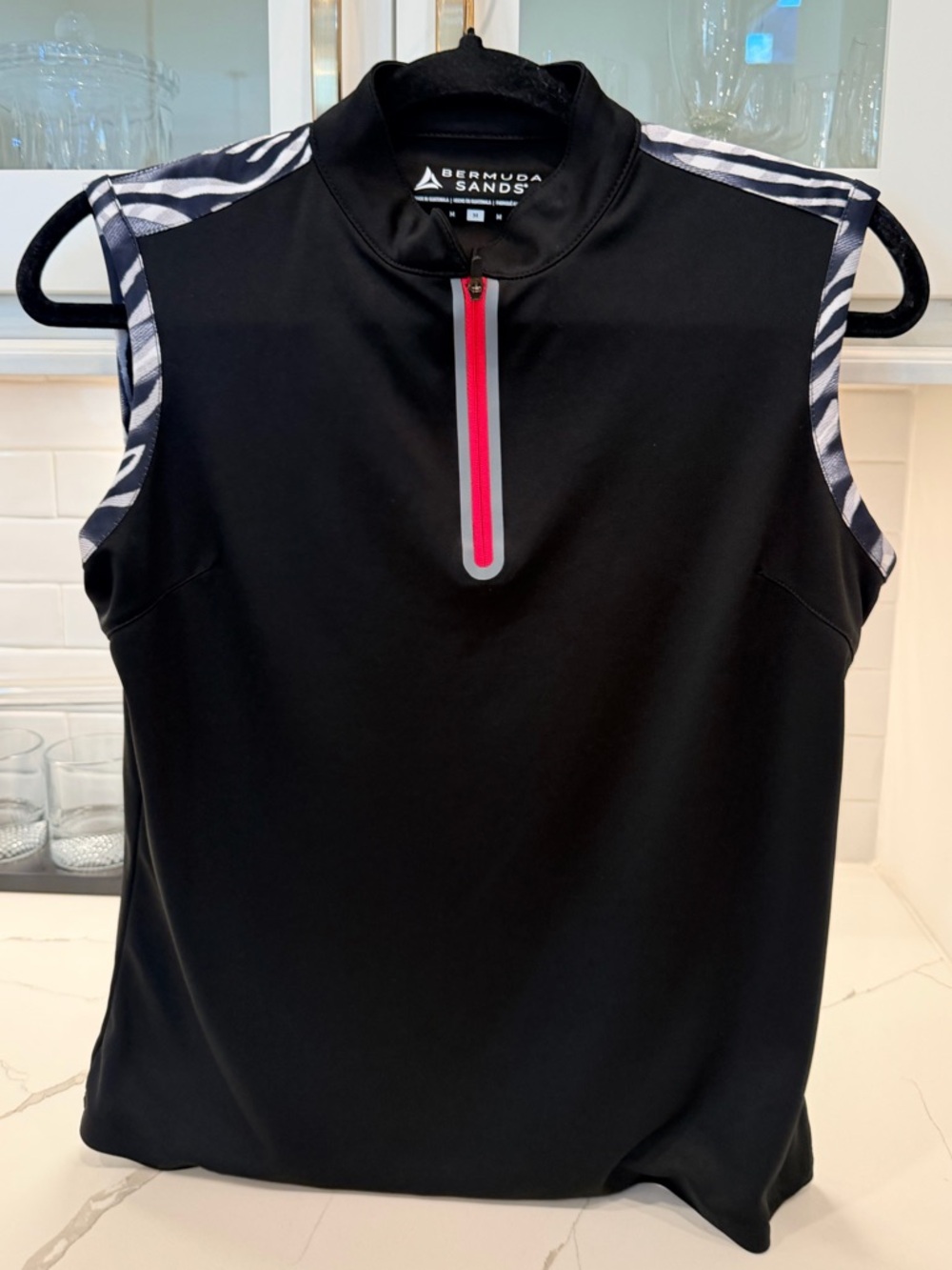 Bermuda Sands Black Sleeveless Golf Polo with Zebra Trim